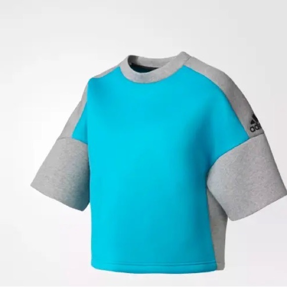 Adidas ZNE CREW NECK SHIRT Women Small EUC S gray & blue SS REC run gym yoga tee - Picture 10 of 10